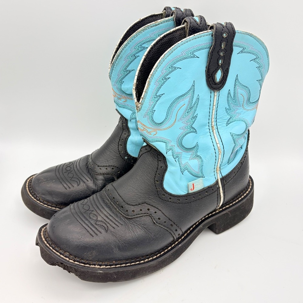 Justin Gypsy Boots Womens 7.5 Black Turquoise Leather Western Cowboy Cowgirl